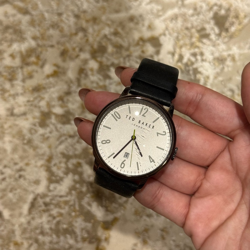 Ted Baker Black Leather Watch with White Dial